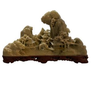Vintage Chinese Carved Soapstone Elegant Tan and Brown Home Art Sculpture